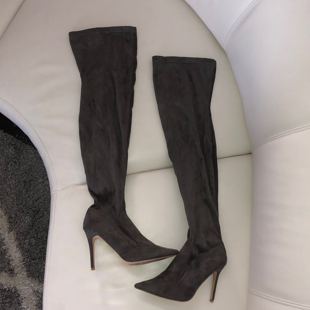 Cape Robbin Gray Faux Suede Thigh High Boots